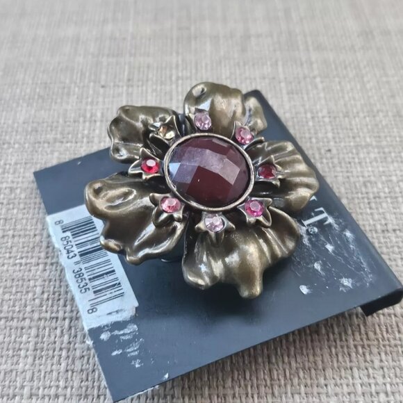 Mixit Women Ring Marroon Faux Stone Bronze Tone Fashion Jewelry Stretchable - Picture 5 of 12